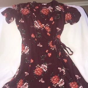 Purple Floral Flutter Sleeve Dress